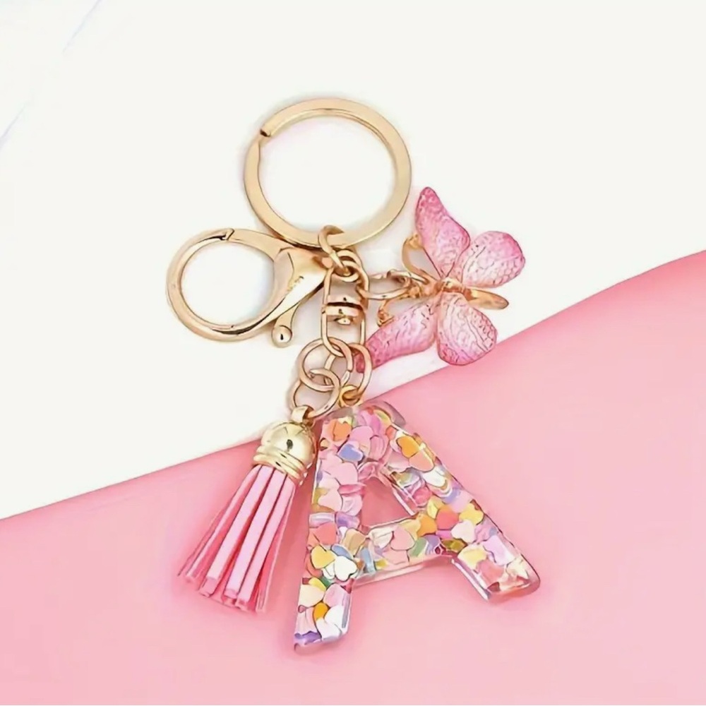 Alphabet Initial Letter Butterfly Keychain. PINK. Assorted available. NEW!!